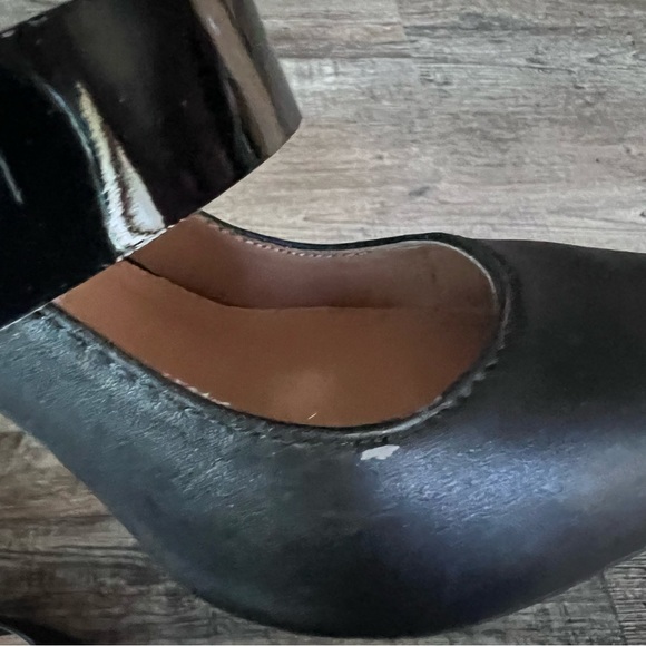 Black Stiletto Pointy Toe Heels with Patent Leather Mary Jane Strap - Picture 5 of 11